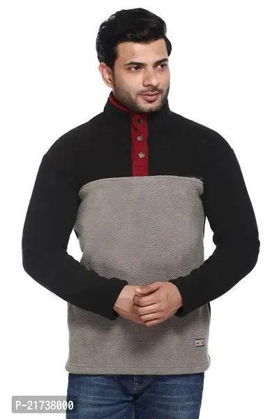Elegant Black Wool Colourblocked Long Sleeves Sweatshirts For Men-thumb0