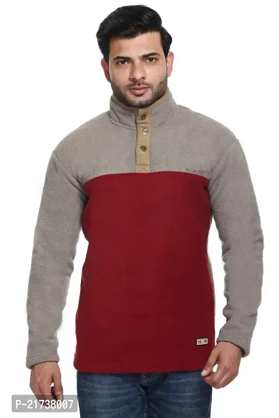 Elegant Grey Wool Colourblocked Long Sleeves Sweatshirts For Men