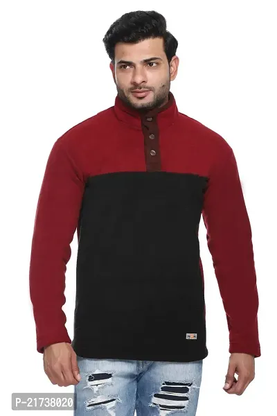 Elegant Maroon Wool Colourblocked Long Sleeves Sweatshirts For Men