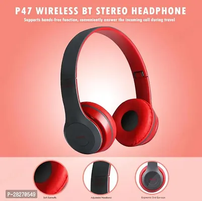 Stylish Red Bluetooth Wireless On-ear And Over-ear Headphones With Microphone-thumb0