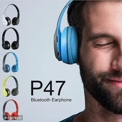 Stylish Blue Bluetooth Wireless On-ear And Over-ear Headphones With Microphone
