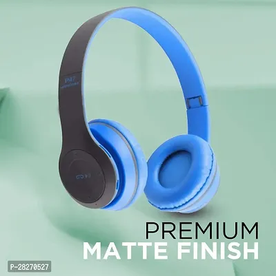 Stylish Blue Bluetooth Wireless On-ear And Over-ear Headphones With Microphone