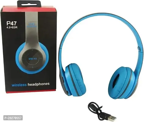 Stylish Blue Bluetooth Wireless On-ear And Over-ear Headphones With Microphone-thumb0