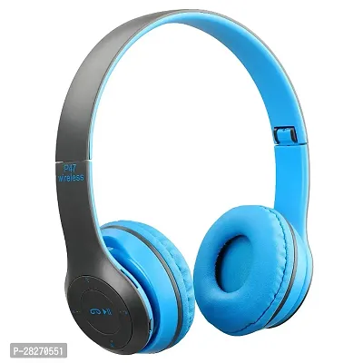 Stylish Blue Bluetooth Wireless On-ear And Over-ear Headphones With Microphone