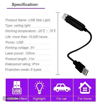 Car USB Ambient Star Light, Romantic Auto Roof Star Projector Lights usb Universal Fit All Cars-thumb2