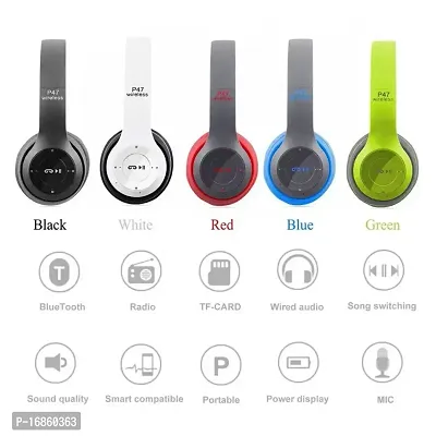 P47 with Mic HD Bass, SD Card Slot Portable Sports Bluetooth Headset (Multicolor, True Wireless)-thumb2