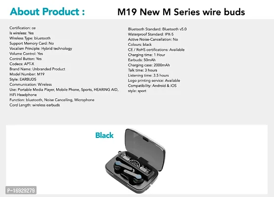 M19 Earbuds Touch Waterproof Ip7X Led Digital Display Bluetooth Headset Bluetooth Headphones Earphones-thumb3