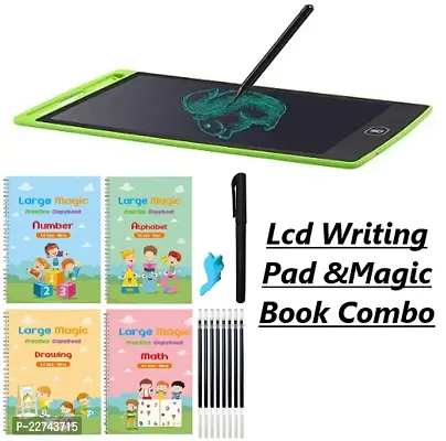 Combo of LCD Writing Tablet 8.5Inch with 4 PCS Magic Practice Copybook for Kids, Handwriting English Reusable Magical Practice Copy Books for Kids Tracing Book Letter Writing Book-thumb0