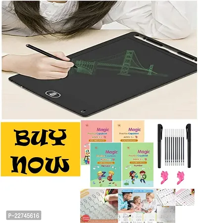 Magic Practice Book for Pre-School with LCD Writing PAD Combo Offer Best Birthady Gift for Kids(4 Book+10 Refils+ 1Pen+ LCD Writing PAD)-thumb0
