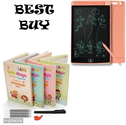 Kids Toys LCD Writing Tablet 8.5Inch E-Note Pad Best Birthday Gift for Girls Boys and Sank Magic Book Practice Copybook, (4 Book +1 Pen +10 Refill) {Combo Pack}