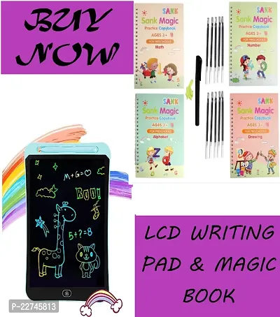 Magic Book For Kids With Pan And LCD Writing Tablet For Kids Study Tab Combo (Multicolor)  (Spiral, Practical reusable writing tool)