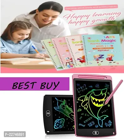 Magic Book For Kids With Pan And LCD Writing Tablet For Kids Study Tab Combo (Multicolor)  (Spiral, Practical reusable writing tool)-thumb0
