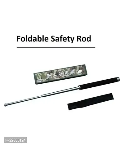 self Defence Stick Self Tactical Rod Heavy Metal and Extendable Iron Safety Stick self Padded Silver Appearing Steel Handle Security Guard Safety Stick (Black) (Pack of 1)-thumb0