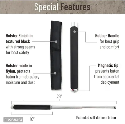 self Defence Stick Self Tactical Rod Heavy Metal and Extendable Iron Safety Stick self Padded Silver Appearing Steel Handle Security Guard Safety Stick (Black) (Pack of 1)-thumb3