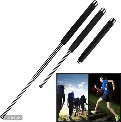Portable Folding Stick Tool Stainless Steel Telescopic Rod - Self Defence Stick Walking Stick Black