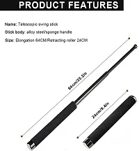 Portable Folding Stick Tool Stainless Steel Telescopic Rod - Self Defence Stick Walking Stick Black-thumb3