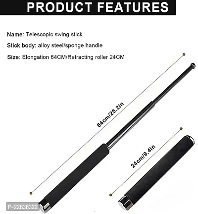 Portable Folding Stick Tool Stainless Steel Telescopic Rod - Self Defence Stick Walking Stick Black-thumb4