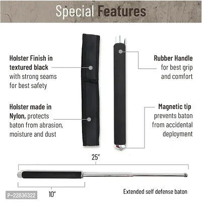 Portable Folding Stick Tool Stainless Steel Telescopic Rod - Self Defence Stick Walking Stick Black-thumb3