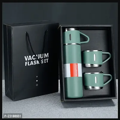 Stainless Steel Vacuum Flask Set with 3 Steel Cups Combo for Coffee Hot Drink and Cold Water Flask Ideal Gifting Travel Friendly Latest Flask Bottle. 500ml-thumb0