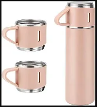 Stainless Steel Thermo 500ml Vacuum Insulated Bottle Water Flask Gift Set with Two Cups Hot  Cold | Assorted Color | Diwali Gifts for Employees | Corporate Gift Items (MULTICOLORED)-thumb1