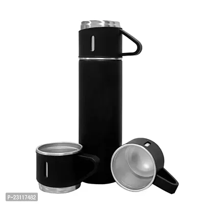 Latest Steel Vacuum Flask Set with 3 Stainless Steel Cups Combo - 500ml - Keeps HOT/Cold | Ideal Gift for Winter
