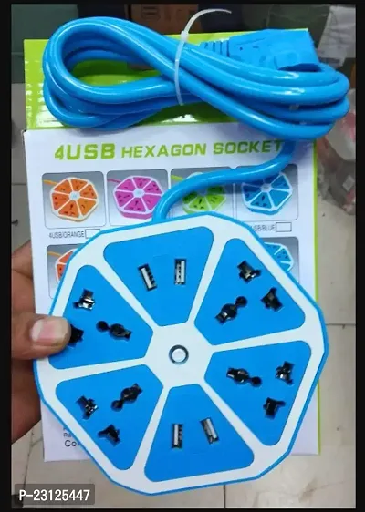 Extension Board with USB Port Hexagon Shape Extension Board with 4 Socket and 2 USB Port 1.3 Meter Wire-thumb0