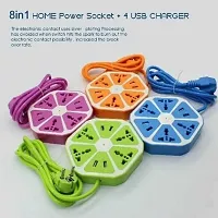 Hexagon Cord Power Socket with 4 USB Port for Computer/Mobile 4 Socket Surge Protector Extension Board for Home  Office (multicolour)-thumb1