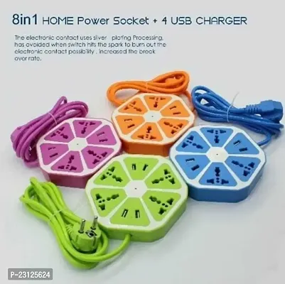 Hexagon Socket Extension Cord Board with 4 USB 2.0Amp Charging Point for Home  Office (Assorted Colour)-thumb2