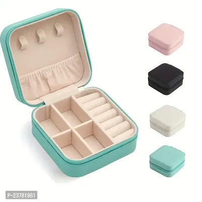 Square PU Leather Portable Mini Travel Jewellery Storage Case with Zipper