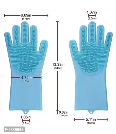 Pack of 1 Assorted color Silicone Dish Washing Gloves, Silicon Cleaning Gloves, Silicon Hand Gloves for Kitchen Dishwashing and Pet Grooming-thumb2