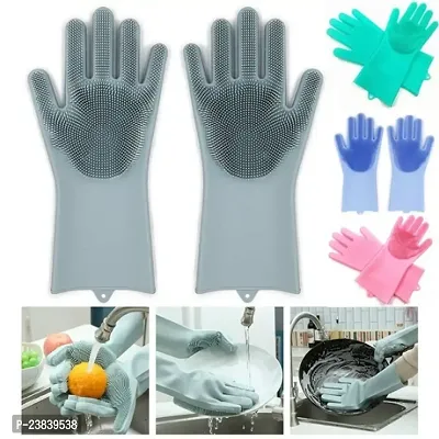 Pack of 1 Assorted color Silicone Dish Washing Gloves, Silicon Cleaning Gloves, Silicon Hand Gloves for Kitchen Dishwashing and Pet Grooming-thumb3