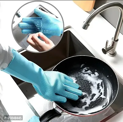 gadi or bartan saaf karne ke liye Pack of 1 Assorted color Silicone Dish Washing Gloves, Silicon Cleaning Gloves, Silicon Hand Gloves-thumb0