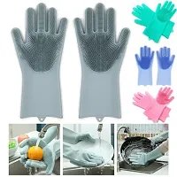 gadi or bartan saaf karne ke liye Pack of 1 Assorted color Silicone Dish Washing Gloves, Silicon Cleaning Gloves, Silicon Hand Gloves-thumb3