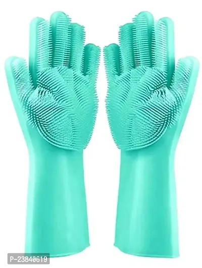 Silicone Dish washing Gloves with Wash Scrubber - Kitchen Heat Resistant Rubber Gloves for Cleaning, hand gloves for kitchen use dish washing gloves for kitchen-thumb0