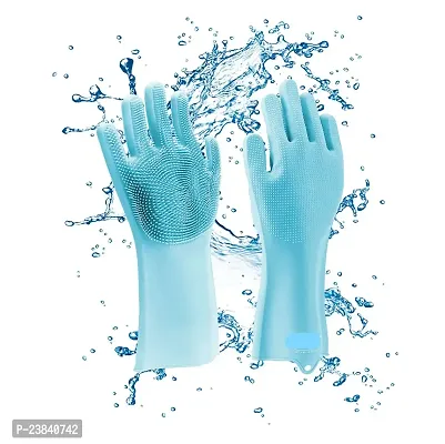 Silicon Hand Gloves for Kitchen Dishwashing and Pet Grooming, Great for Washing Dish, Car, Bathroom (Multicolour, Pack of 1) ( 1 PAIR)