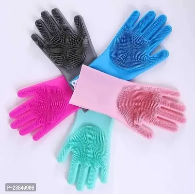 Scrub Cleaning Gloves with Scrubber for Dish Washing and Pet Grooming, Latex Free (Color May Vary, 1 Pair)