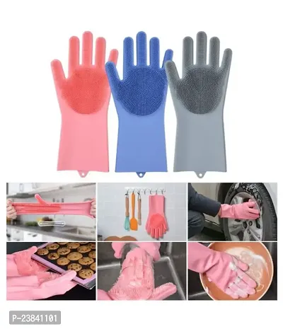 Magic Dishwashing Gloves with Scrubber, Silicone Cleaning Reusable Scrub Gloves for Wash Dish,Kitchen, Bathroom