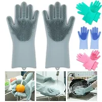 Silicon Hand Gloves for Kitchen Dishwashing and Pet Grooming, Great for Washing Dish, Car, Bathroom (Multicolour, Pack of 1)-thumb1