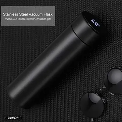 Hot  Cold Flask Bottle Temperature Display Insulated Stainless Steel Smart 500 ml Flask (Pack of 1, Black, Steel)-thumb0