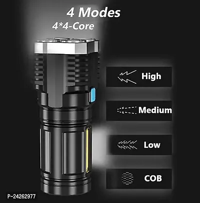 4-core Super Bright Flashlight LED Torch Strong Light USB Rechargeable Outdoor Multi-Function Lamp Tactical Camping Searchlight COB Light,Black (Black)-thumb3