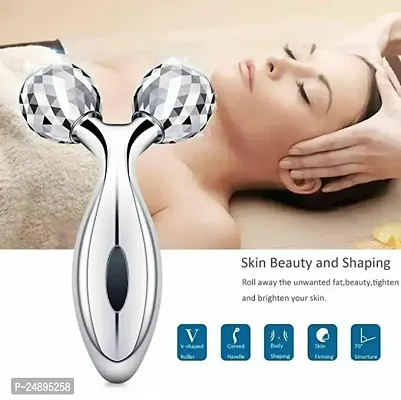 3D Roller Face Massager Y-Shape Face Lift Tool Firming Beauty Massage Body Face Massager (Silver)-thumb0