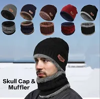 Wool Unisex Beanie Cap with Neck Warmer Set Knit Hat Thick Fleece Lined Winter Cap for Men  Women(MULTICOLOR)-thumb3