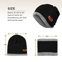 Wool Unisex Beanie Cap with Neck Warmer Set Knit Hat Thick Fleece Lined Winter Cap for Men  Women(MULTICOLOR)-thumb1