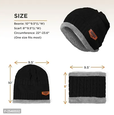 Wool Unisex Beanie Cap with Neck Warmer Set Knit Hat Thick Fleece Lined Winter Cap for Men  Women(MULTICOLOR)-thumb2