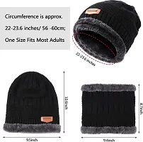 Wool Unisex Beanie Cap with Neck Warmer Set Knit Hat Thick Fleece Lined Winter Cap for Men  Women(MULTICOLOR)-thumb2