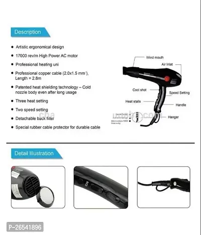 Choaba Hair Dryer (CHAOBA 2800) 2000 Watts for Hair Styling with Cool  Hot Air Flow Option (Black) Hair Dryer (2000W , Black)-thumb3