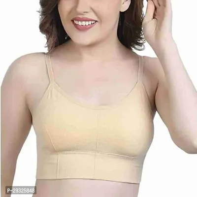 Stylish Beige Cotton Blend Solid Lightly Padded Bra For Women