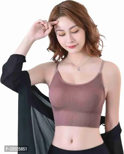 Stylish Brown Cotton Blend Solid Lightly Padded Bra For Women-thumb0