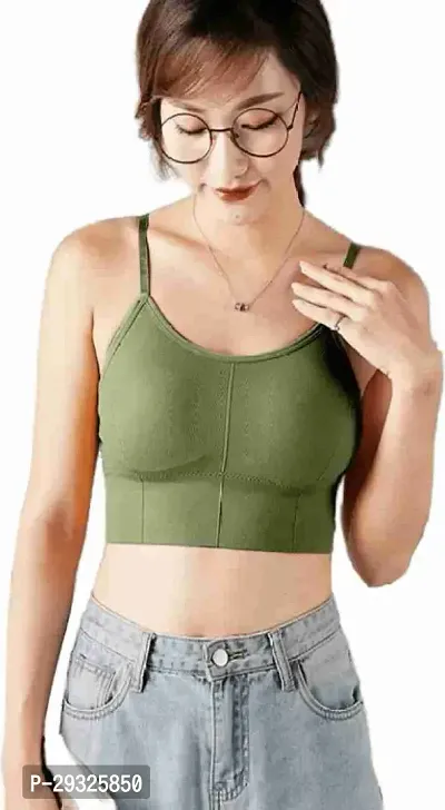 Stylish Green Cotton Blend Solid Lightly Padded Bra For Women-thumb0