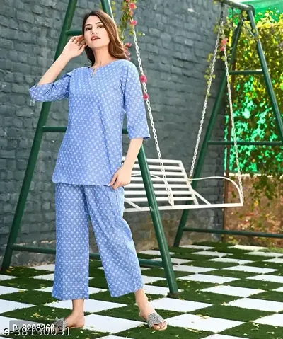 Stylish Rayon Printed Long Kurta With Pant For Women